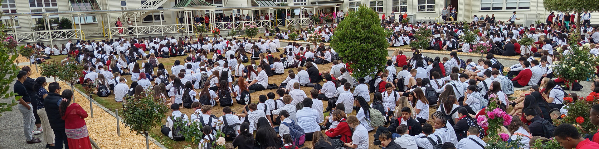 School Assembly in quad banner